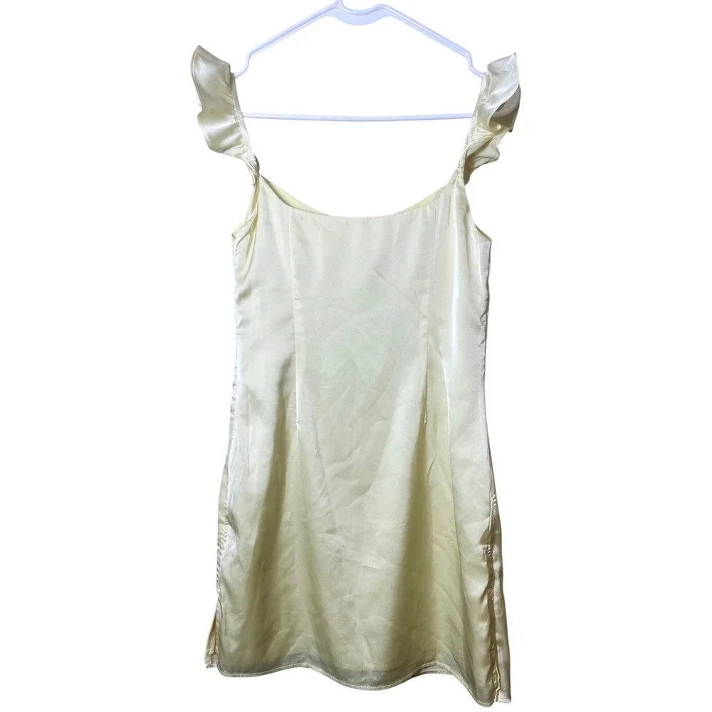 Beginning‎ Boutique Yellow Satin Ruffle Mini Dress Size 4 Coquette Party Summer